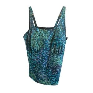 Land's End Blue Green Mosaic Design Woman's Swim Tankini Plus Size 24DDD